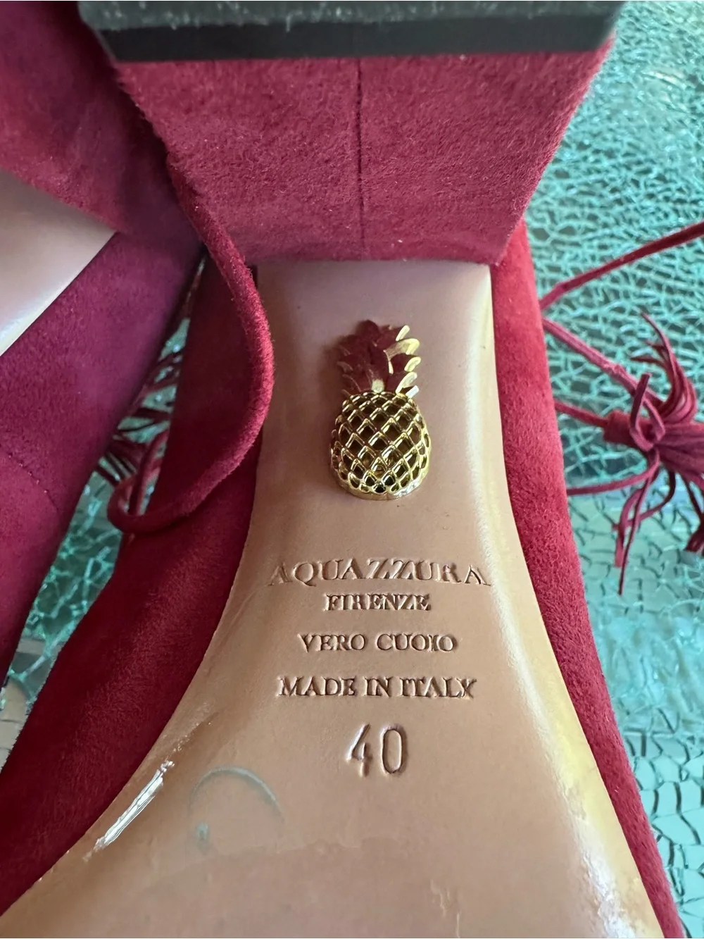 Aquazzura Women's Burgundy Tassel Lace-Up Pumps 40